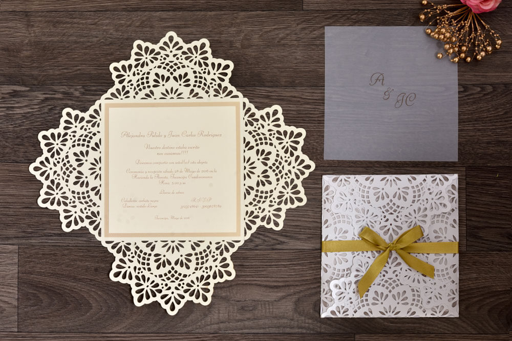 Invitación de matrimonio personalizada con texto impreso, elaborada por Tarjetas Rasgo en Bogotá